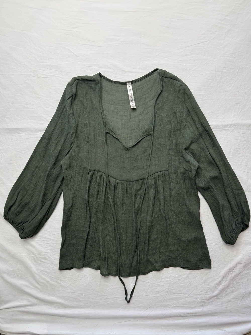 Forgotten Grace - Women's Olive Green Peasant Blouse